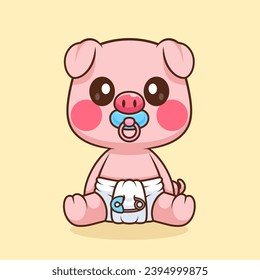 Cute Pig Baby Wearing pacifier And Diaper Cartoon Vector
Icon Illustration. Animal Nature Icon Concept Isolated
Premium Vector. Flat Cartoon Style