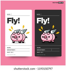 Cute Pig Badge Card With Wings Illustration 