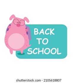 cute pig with bag on shoulder back to school