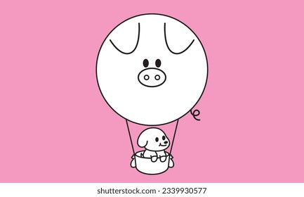 Vector de dibujos animados Cute Pig Balloon
