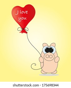 Cute pig balloon. Valentine's Day. Vector.