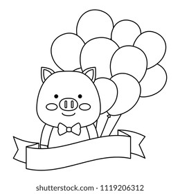 cute pig with balloons helium character