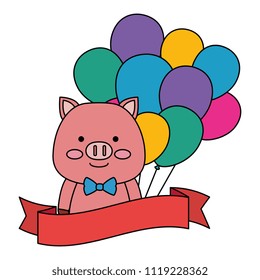 cute pig with balloons helium character