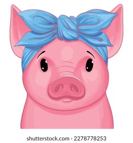 Cute Pig with bandana,Pig vector,Cartoon Pig,Farm Animal,Animal Vector,Cute Pig,Pink Pig Vector,Pig Face Vector,Pig Cut File,Pig Svg,Pig Clipart svg