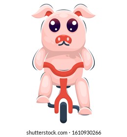 Cute Pig with Bicycle Mascot Cartoon Design Vector