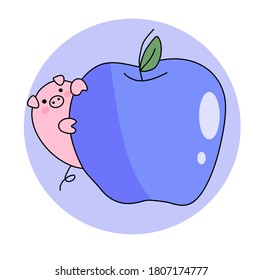 Cute pig with big apple