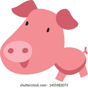 Cute pig with big head, illustration, vector on white background.