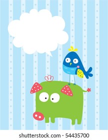 cute pig and bird tag