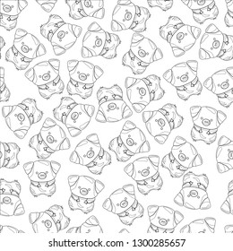 Cute pig in black and white seamless pttern. Vector illustration. Coloring paper, page, book