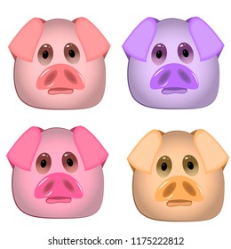 cute pig, boar vector, collection, set, emotions, emotional