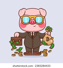 Cute Pig Business Holding Money Bag Cartoon Vector Icon
Illustration. Animal Finance Icon Concept Isolated Premium
Vector. Flat Cartoon Style