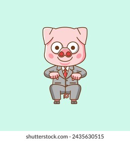 Cute pig  businessman suit office workers cartoon animal character mascot icon flat style illustration concept set