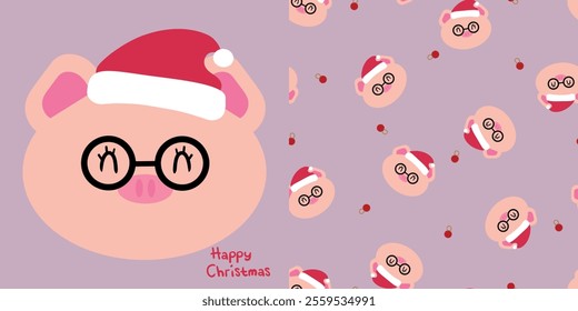 Cute pig card christmas pattern cartoon pig cute christmas and winter wallpaper for fabric print, gift wrap paper