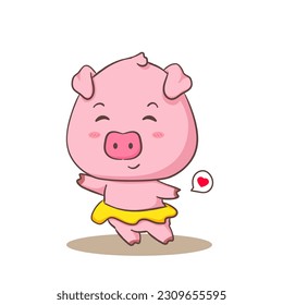 Cute pig cartoon character ballerina ballet dancer. Adorable animal concept design. Isolated white background. Vector art illustration.