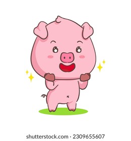 Cute pig cartoon character with excited expression. Adorable animal concept design. Isolated white background. Vector art illustration.