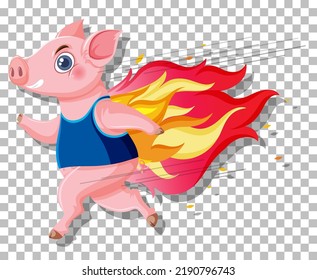 Personaje de dibujos animados de cerdo en ilustración de fondo de cuadrícula