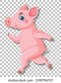 Cute pig cartoon character in grid background illustration