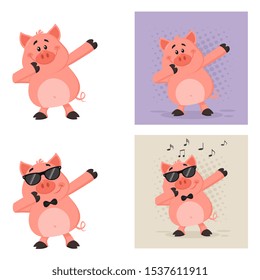 Cute Pig Cartoon Character Set 4. Flat Vector Collection Isolated On White Background