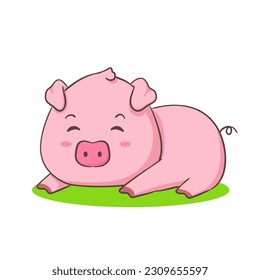 Cute pig cartoon character sleeping. Adorable animal concept design. Isolated white background. Vector art illustration.