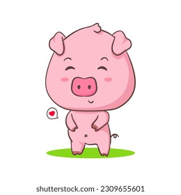 Caricatura de cerdo lindo de pie. Adorable diseño de concepto animal. Fondo blanco aislado. Ilustración de arte vectorial.