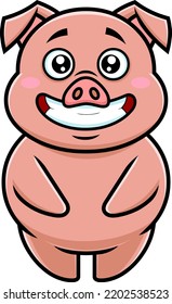 Cute Pig Cartoon Character. Vector Hand Drawn Illustration Isolated On Transparent Background