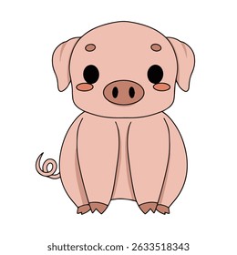 Cute pig cartoon character vector illustration..