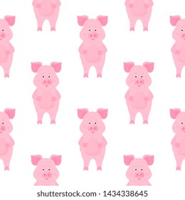 Cute pig cartoon characters. Piggy. Funny animal seamless pattern