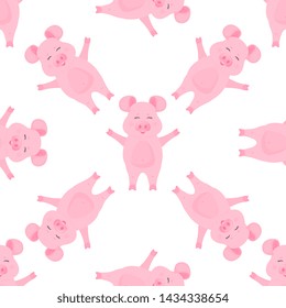 Cute pig cartoon characters. Piggy. Funny animal seamless pattern