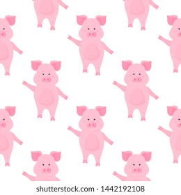 Cute pig cartoon characters. Piggy. Funny animal seamless pattern