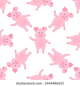 Cute pig cartoon characters. Piggy. Funny animal seamless pattern