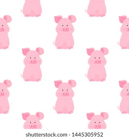 Cute pig cartoon characters. Piggy. Funny animal seamless pattern