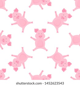 Cute pig cartoon characters. Piggy. Funny animal seamless pattern