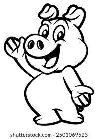 Cute Pig cartoon characters standing and doing welcome gesture with hands. Best for outline, logo, and macsot for restaurant business