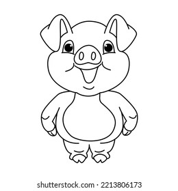 Cute pig cartoon characters vector illustration. For kids coloring book.
