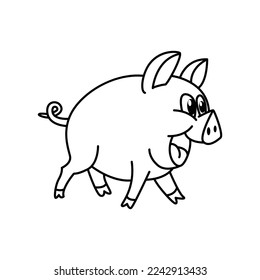 Cute pig cartoon characters vector illustration. For kids coloring book.