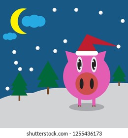 Cute pig cartoon in Christmas time. Vector design.