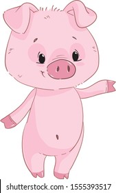 Cute pig cartoon clipart isolated on white background