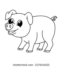 Cute pig cartoon coloring page illustration vector. For kids coloring book.