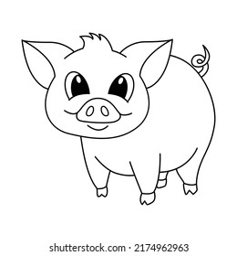 Cute pig cartoon coloring page illustration vector. For kids coloring book.