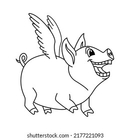 Cute pig cartoon coloring page illustration vector. For kids coloring book.