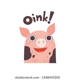 Cute Pig Cartoon Farm Animal Saying Oink Vector Illustration