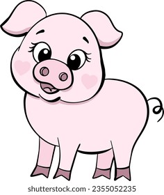 Cute pig cartoon farm animal, vector