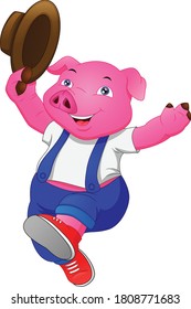 cute pig cartoon holding hat