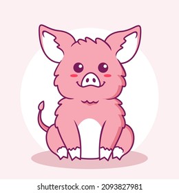 Cute Pig Cartoon Icon Illustration. Animal Flat Cartoon Style