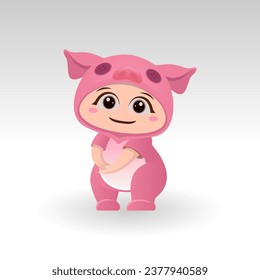Cute Pig With Cartoon Icon Vector Illustration. Cute bear mascot costume concept Isolated Premium Vector. Flat Cartoon Style