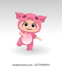 Cute Pig With Cartoon Icon Vector Illustration. Cute bear mascot costume concept Isolated Premium Vector. Flat Cartoon Style