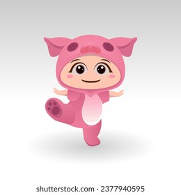 Cute Pig With Cartoon Icon Vector Illustration. Cute bear mascot costume concept Isolated Premium Vector. Flat Cartoon Style