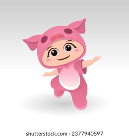 Cute Pig With Cartoon Icon Vector Illustration. Cute bear mascot costume concept Isolated Premium Vector. Flat Cartoon Style