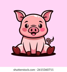 Cute Pig Cartoon Icon Vector Illustration