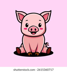 Cute Pig Cartoon Icon Vector Illustration